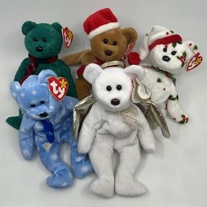 Five holiday beanie baby bears